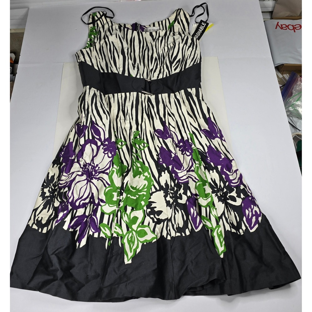 Julian Taylor Womens Zebra Floral Print Fit Flare Dress Black Purple Green 14